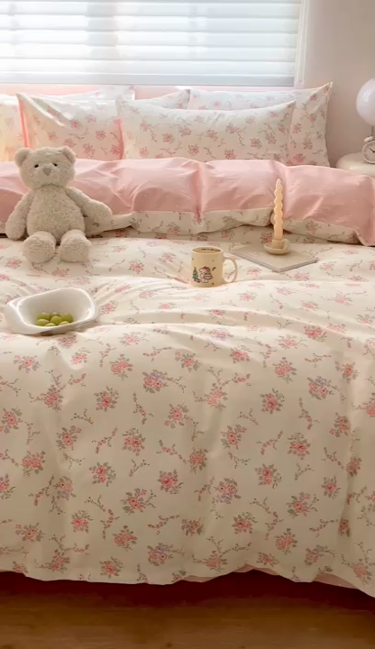 91家纺网 家纺一手货源 找家纺 顾里 2023韩系氛围全棉四件套 玫花庄园