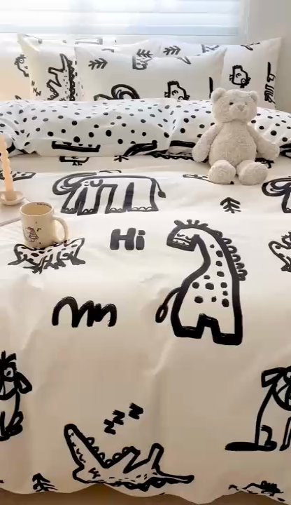 91家纺网 家纺一手货源 找家纺 顾里 2023韩系氛围全棉四件套 素描动物