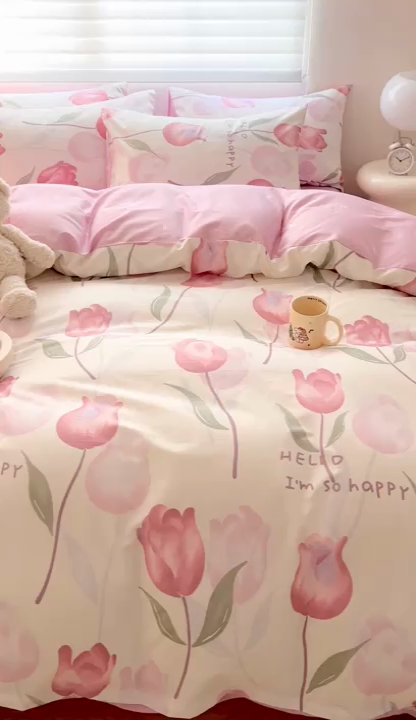 91家纺网 家纺一手货源 找家纺 顾里 2023韩系氛围全棉四件套 优雅花朵