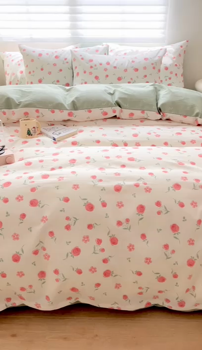 91家纺网 家纺一手货源 找家纺 顾里 2023韩系氛围全棉四件套 芍花园林