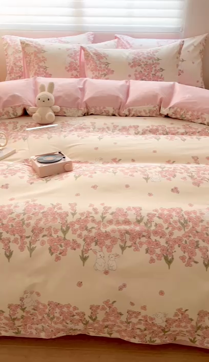 91家纺网 家纺一手货源 找家纺 顾里 2023韩系氛围全棉四件套 花堡奶兔