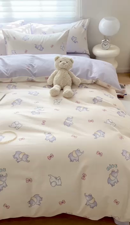 91家纺网 家纺一手货源 找家纺 顾里 2023韩系氛围全棉四件套 治愈小象