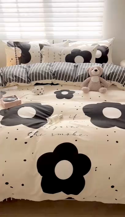 91家纺网 家纺一手货源 找家纺 顾里 2023韩系氛围全棉四件套 泼墨茶花