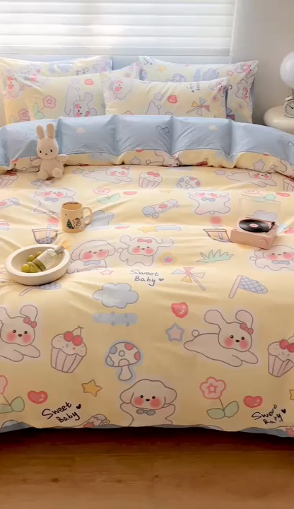 91家纺网 家纺一手货源 找家纺 顾里 2023韩系氛围全棉四件套 奶兔狗狗