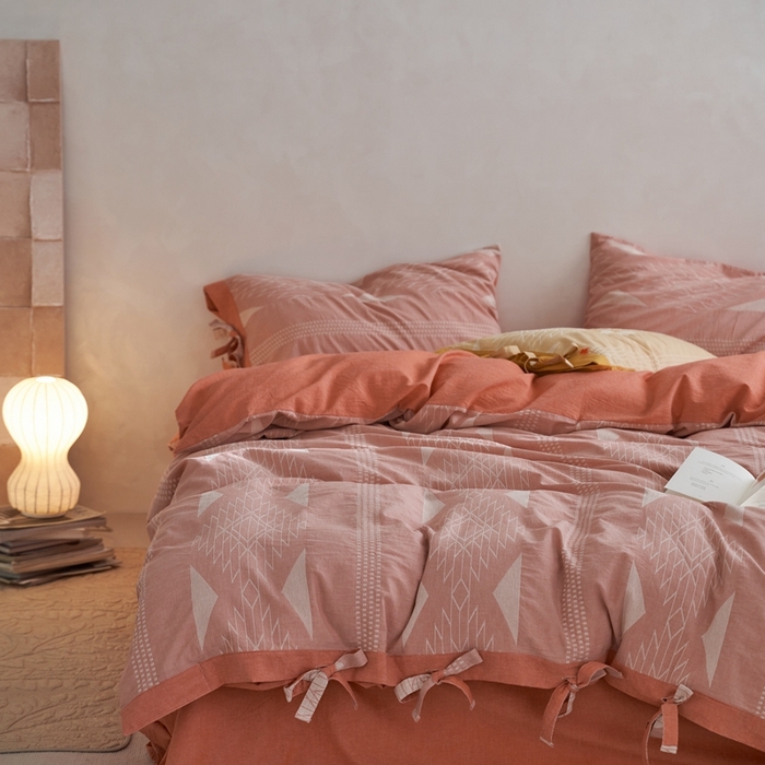 91家纺网 家纺一手货源 找家纺 安莱生活2023新品四季款棉刺子大提花波西米亚风名族异域风高端四件套 波西米亚-嫩粉