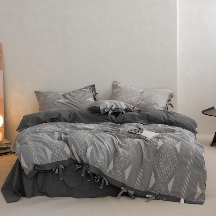 91家纺网 家纺一手货源 找家纺 安莱生活2023新品四季款棉刺子大提花波西米亚风名族异域风高端四件套 波西米亚-深灰