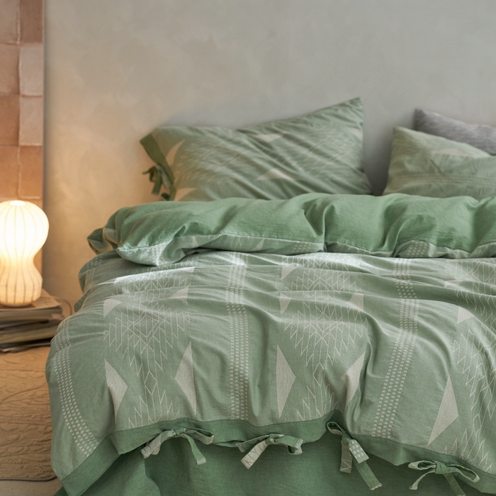 91家纺网 家纺一手货源 找家纺 安莱生活2023新品四季款棉刺子大提花波西米亚风名族异域风高端四件套 波西米亚-嫩绿