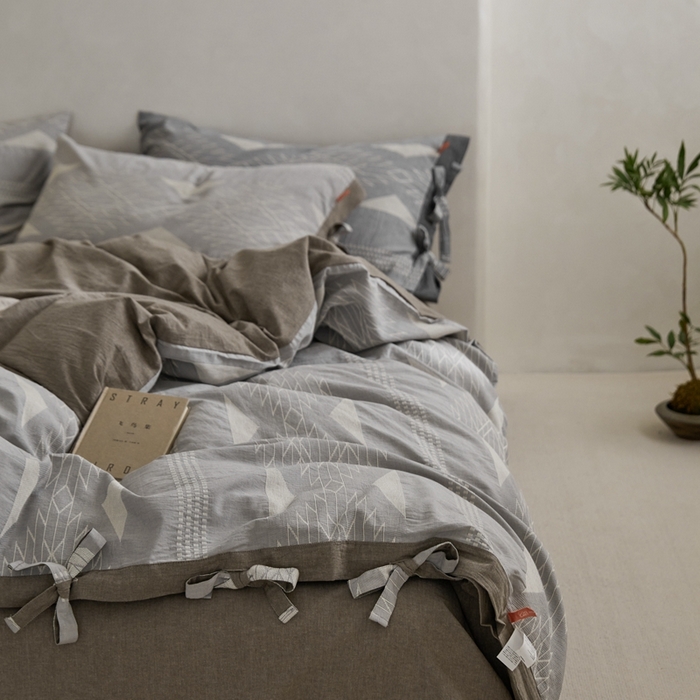 91家纺网 家纺一手货源 找家纺 安莱生活2023新品四季款棉刺子大提花波西米亚风名族异域风高端四件套 波西米亚-浅灰