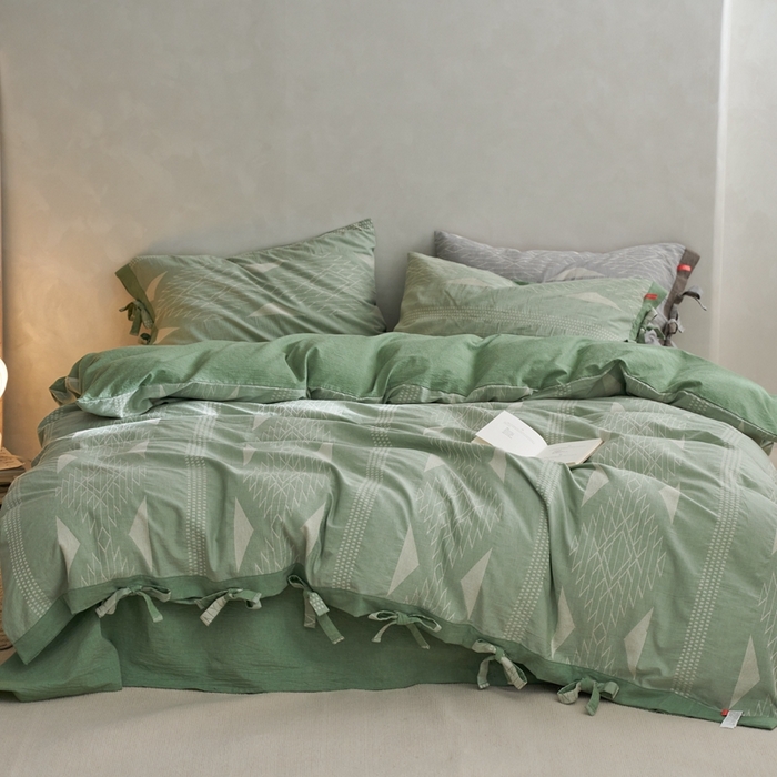 91家纺网 家纺一手货源 找家纺 安莱生活2023新品四季款棉刺子大提花波西米亚风名族异域风高端四件套 波西米亚-嫩绿