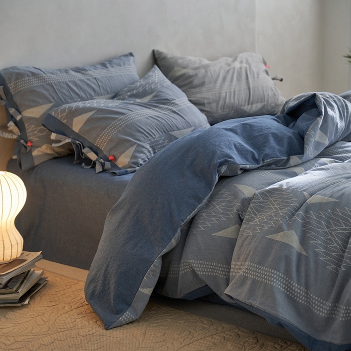 91家纺网 家纺一手货源 找家纺 安莱生活2023新品四季款棉刺子大提花波西米亚风名族异域风高端四件套 波西米亚-深蓝