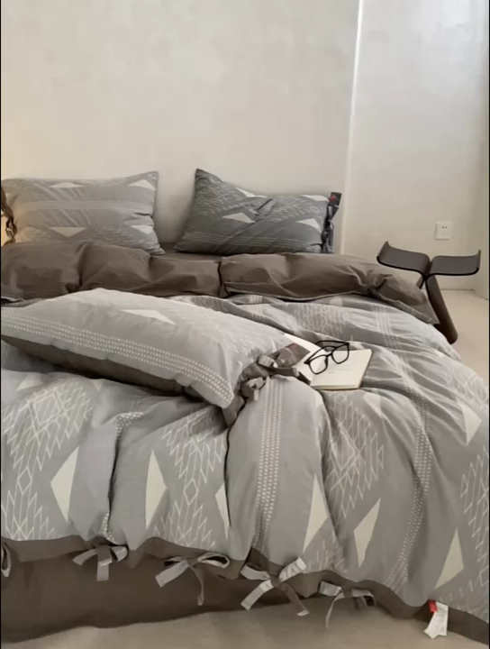 91家纺网 家纺一手货源 找家纺 安莱生活2023新品四季款棉刺子大提花波西米亚风名族异域风高端四件套 波西米亚-浅灰