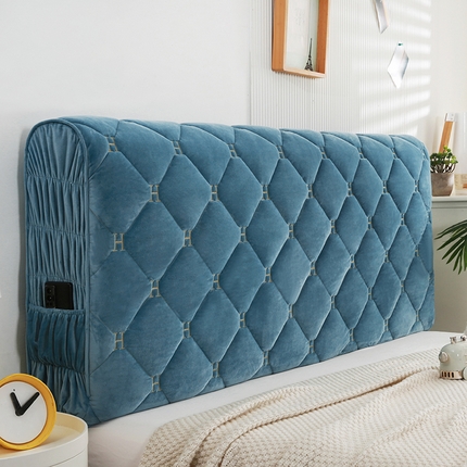 91家纺网 家纺一手货源 找家纺 源梦 2025新款婴儿绒大H 全包床头罩 湖蓝