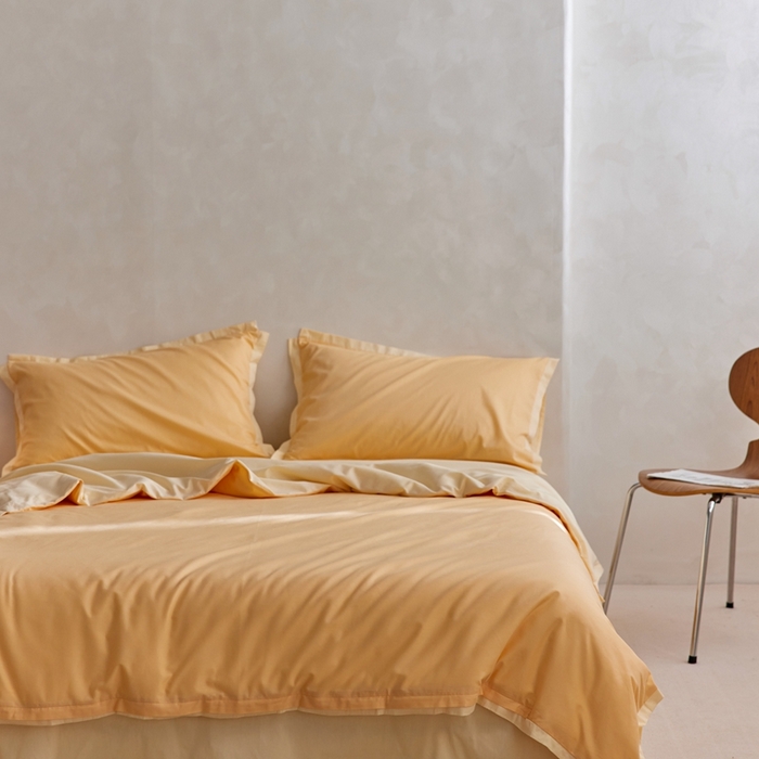 91家纺网 家纺一手货源 找家纺 安莱生活 2023新款60贡缎双拼小宽边四件套 奶杏双拼奶黄