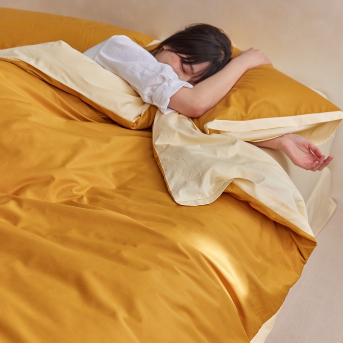 91家纺网 家纺一手货源 找家纺 安莱生活 2023新款60贡缎双拼小宽边四件套 淡茶双拼奶黄