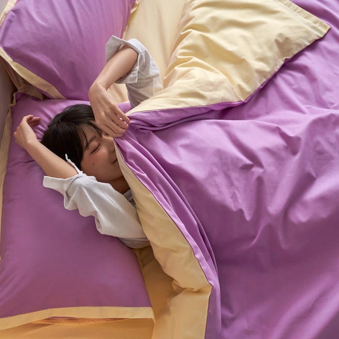 91家纺网 家纺一手货源 找家纺 安莱生活 2023新款60贡缎双拼小宽边四件套 紫嫣双拼奶黄