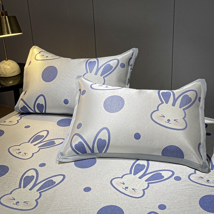 91家纺网 家纺一手货源 找家纺 安哆啦2024新款数码印花冰藤席 圆点兔兔