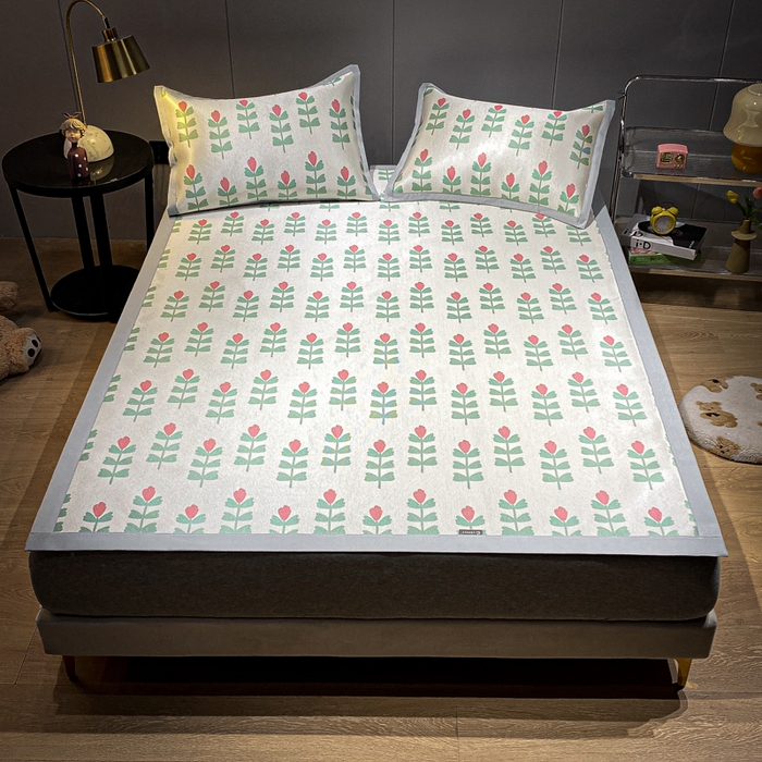 91家纺网 家纺一手货源 找家纺 安哆啦2024新款数码印花冰藤席 小绿花花