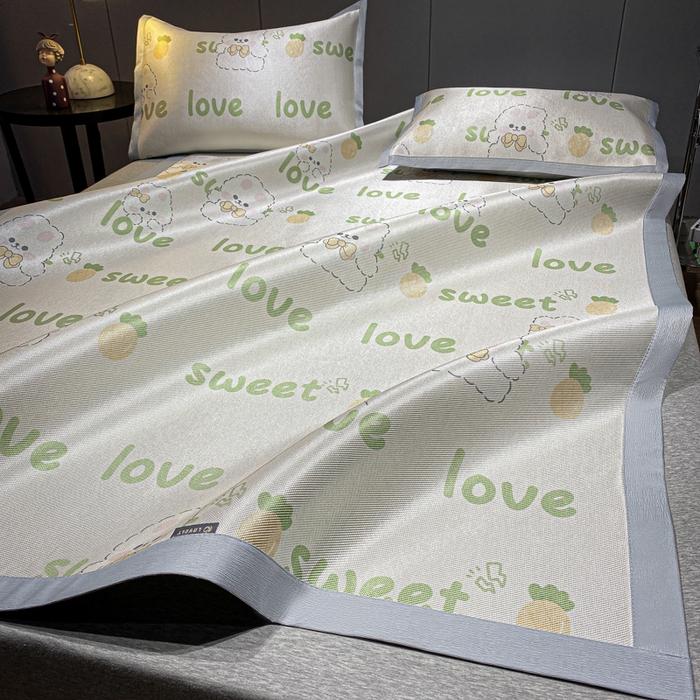 91家纺网 家纺一手货源 找家纺 安哆啦2024新款数码印花冰藤席 字母兔兔