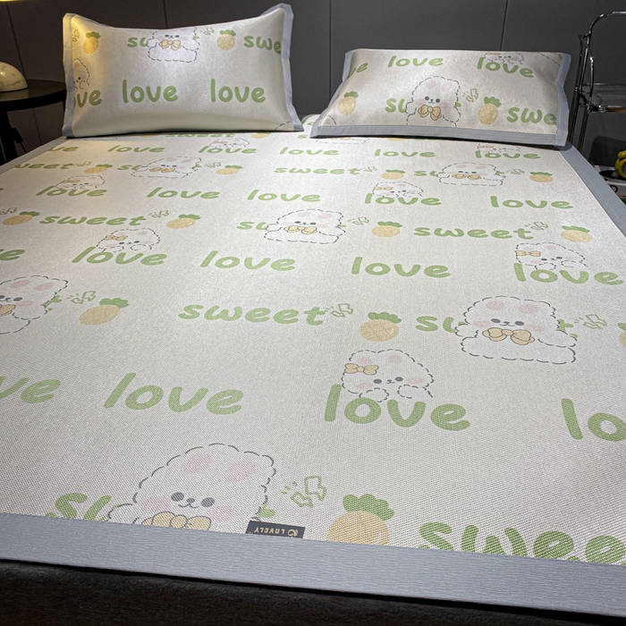 91家纺网 家纺一手货源 找家纺 安哆啦2024新款数码印花冰藤席 字母兔兔