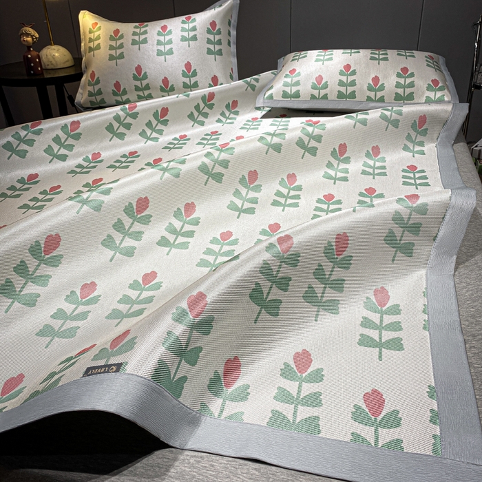 91家纺网 家纺一手货源 找家纺 安哆啦2024新款数码印花冰藤席 小绿花花