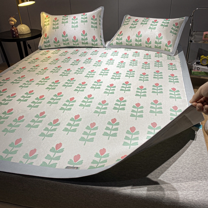 91家纺网 家纺一手货源 找家纺 安哆啦2024新款数码印花冰藤席 小绿花花