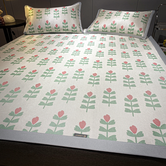 91家纺网 家纺一手货源 找家纺 安哆啦2024新款数码印花冰藤席 小绿花花