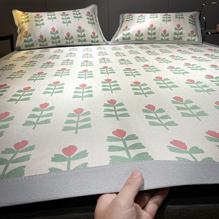 91家纺网 家纺一手货源 找家纺 安哆啦2024新款数码印花冰藤席 小绿花花