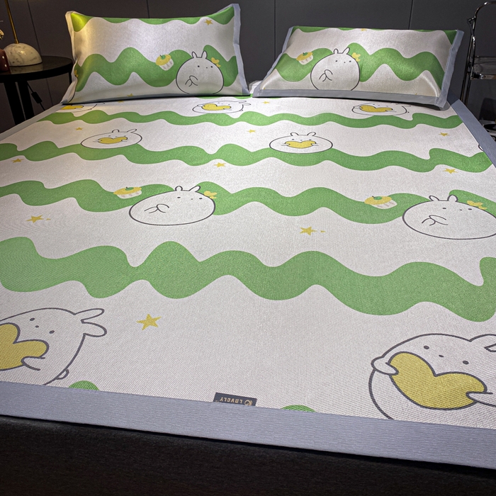 91家纺网 家纺一手货源 找家纺 安哆啦2024新款数码印花冰藤席 绿色波浪纹