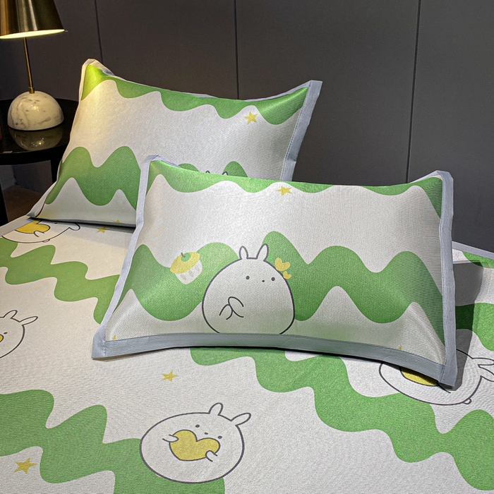 91家纺网 家纺一手货源 找家纺 安哆啦2024新款数码印花冰藤席 绿色波浪纹