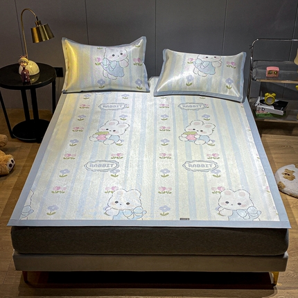 安哆啦2024新款数码印花冰藤席 花中兔