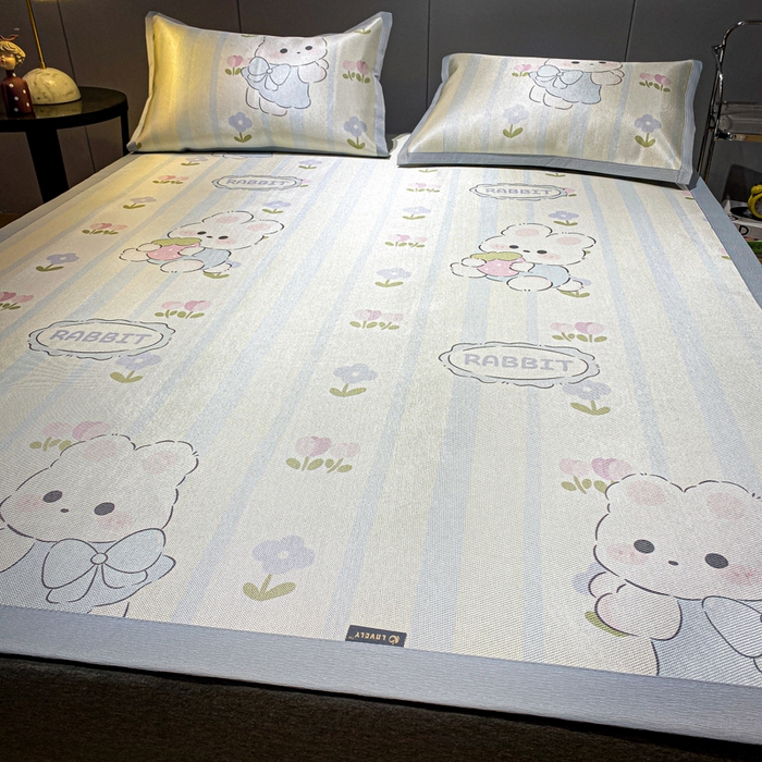 91家纺网 家纺一手货源 找家纺 安哆啦2024新款数码印花冰藤席 花中兔