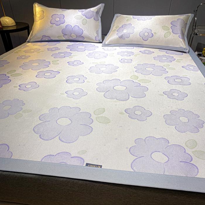 91家纺网 家纺一手货源 找家纺 安哆啦2024新款数码印花冰藤席 花儿朵朵