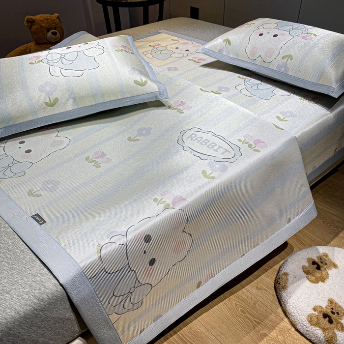 91家纺网 家纺一手货源 找家纺 安哆啦2024新款数码印花冰藤席 花中兔