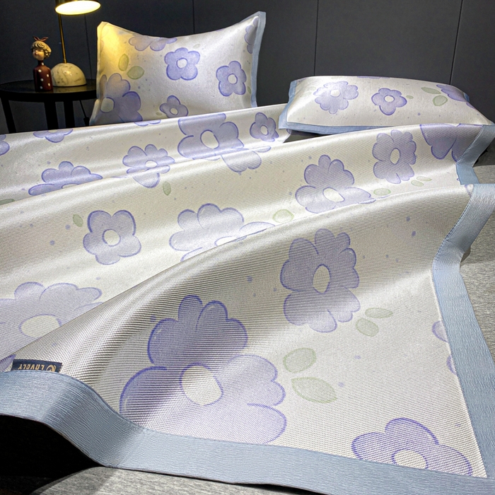 91家纺网 家纺一手货源 找家纺 安哆啦2024新款数码印花冰藤席 花儿朵朵