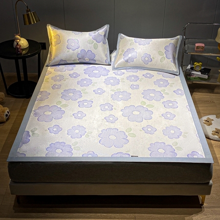 安哆啦2024新款数码印花冰藤席 花儿朵朵