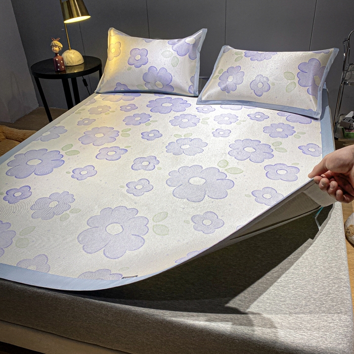 91家纺网 家纺一手货源 找家纺 安哆啦2024新款数码印花冰藤席 花儿朵朵