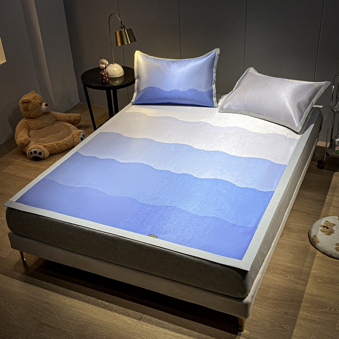 91家纺网 家纺一手货源 找家纺 安哆啦2024新款数码印花冰藤席 蓝色渐变