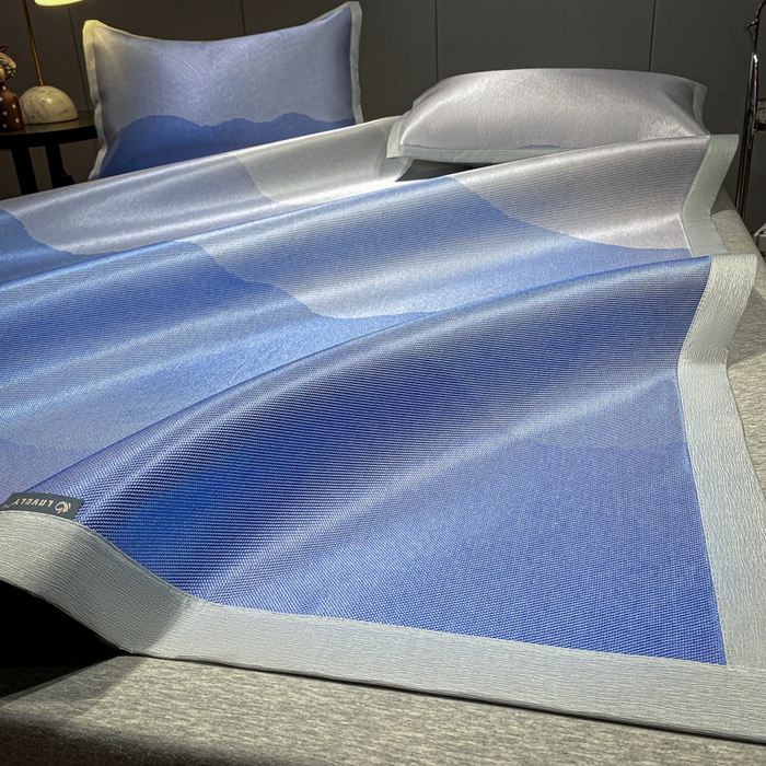 91家纺网 家纺一手货源 找家纺 安哆啦2024新款数码印花冰藤席 蓝色渐变