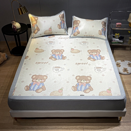 安哆啦2024新款数码印花冰藤席 蛋糕小熊