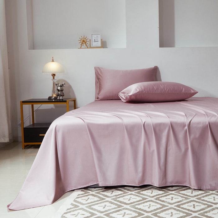 91家纺网 家纺一手货源 找家纺 晶缦 2023新款全棉纯棉60支贡缎长绒棉纯色多规格单品床单 琅夕-粉豆沙