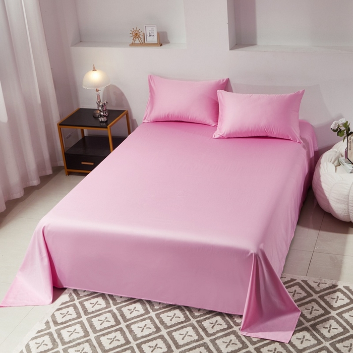 91家纺网 家纺一手货源 找家纺 晶缦 2023新款全棉纯棉60支贡缎长绒棉纯色多规格单品床单 琅夕-粉红色