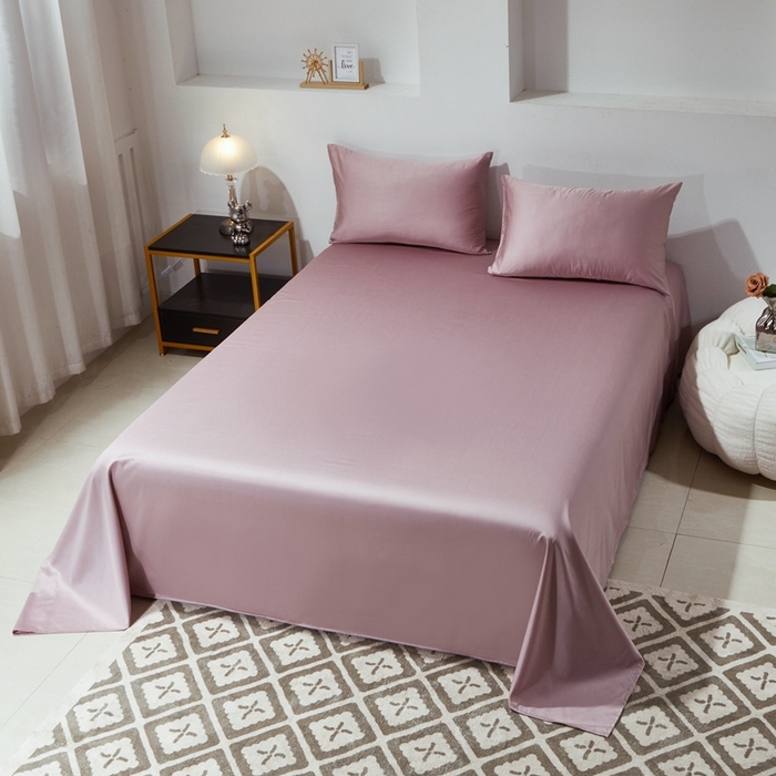 91家纺网 家纺一手货源 找家纺 晶缦 2023新款全棉纯棉60支贡缎长绒棉纯色多规格单品床单 琅夕-粉豆沙