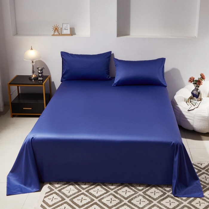 91家纺网 家纺一手货源 找家纺 晶缦 2023新款全棉纯棉60支贡缎长绒棉纯色多规格单品床单 琅夕-克莱因蓝