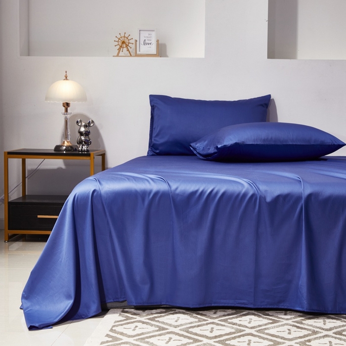 91家纺网 家纺一手货源 找家纺 晶缦 2023新款全棉纯棉60支贡缎长绒棉纯色多规格单品床单 琅夕-克莱因蓝