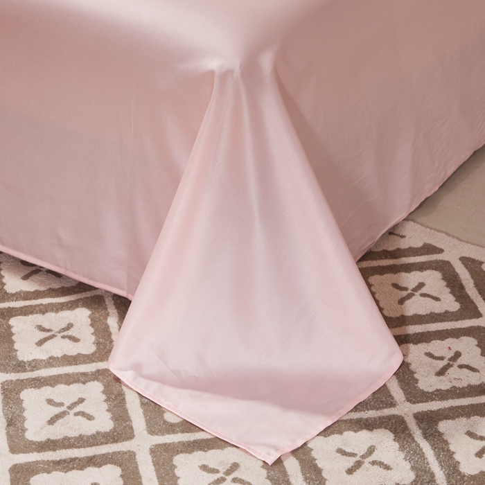 91家纺网 家纺一手货源 找家纺 晶缦 2023新款全棉纯棉60支贡缎长绒棉纯色多规格单品床单 琅夕-浅粉玉