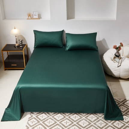晶缦 2023新款全棉纯棉60支贡缎长绒棉纯色多规格单品床单 琅夕-墨绿色