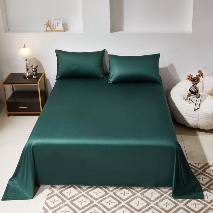 91家纺网 家纺一手货源 找家纺 晶缦 2023新款全棉纯棉60支贡缎长绒棉纯色多规格单品床单 琅夕-墨绿色