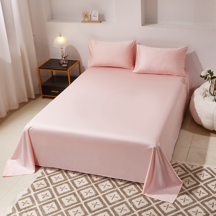 91家纺网 家纺一手货源 找家纺 晶缦 2023新款全棉纯棉60支贡缎长绒棉纯色多规格单品床单 琅夕-浅粉玉