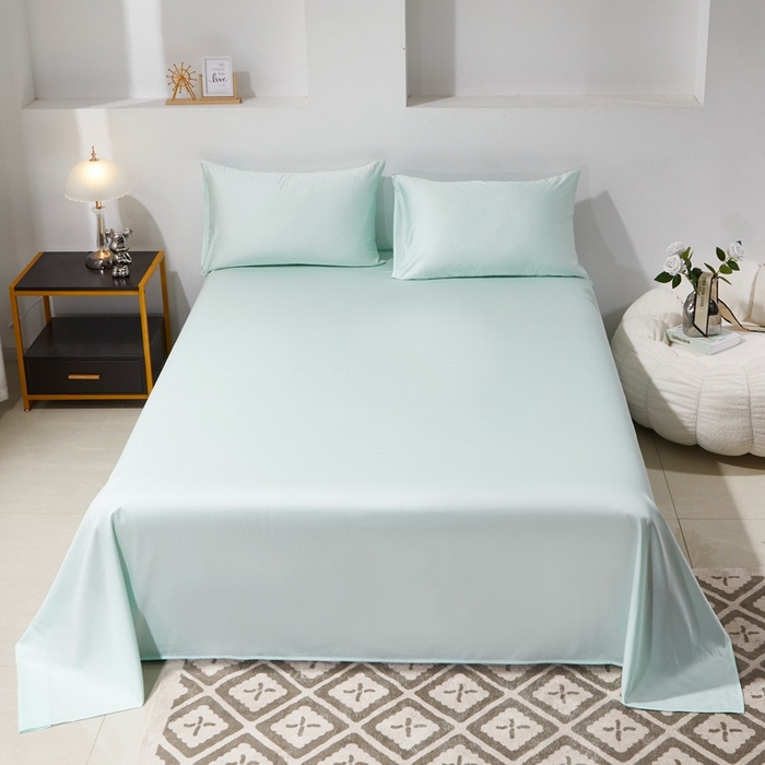 91家纺网 家纺一手货源 找家纺 晶缦 2023新款全棉纯棉60支贡缎长绒棉纯色多规格单品床单 琅夕-天青绿