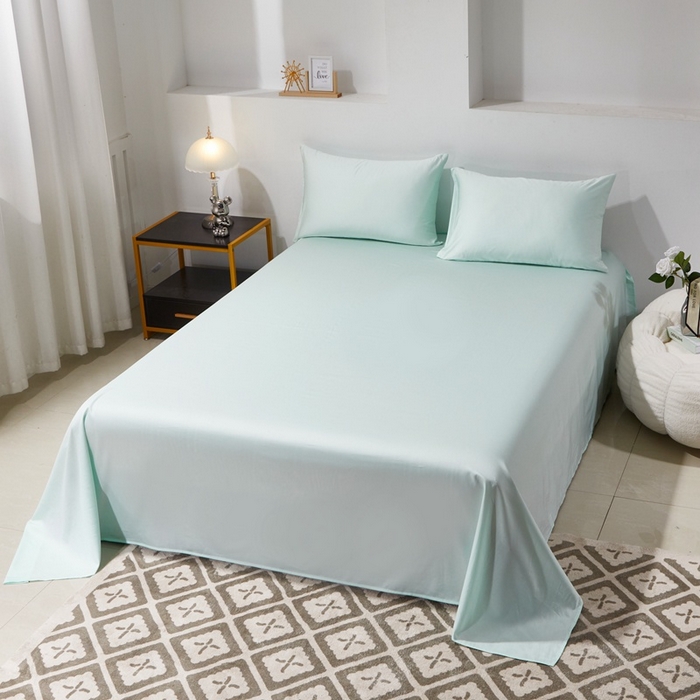 91家纺网 家纺一手货源 找家纺 晶缦 2023新款全棉纯棉60支贡缎长绒棉纯色多规格单品床单 琅夕-天青绿